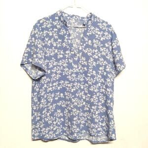 Misslook Floral Print Split Neck Blouse Blue Sz L